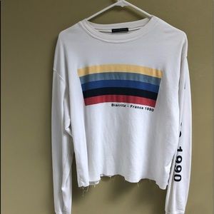 Brandy Melville White Long Sleeve Tee with Multicolor Stripes